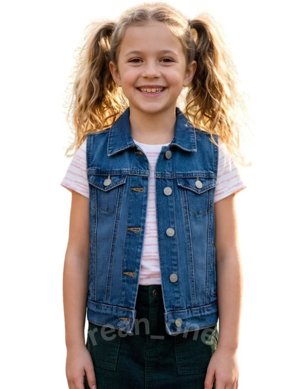 Old Navy Girls Regular Fit Medium Wash Blue Denim Button Front Vest Size S (6-7)